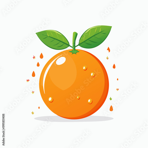 Juicy Orange with Leaves and Droplets