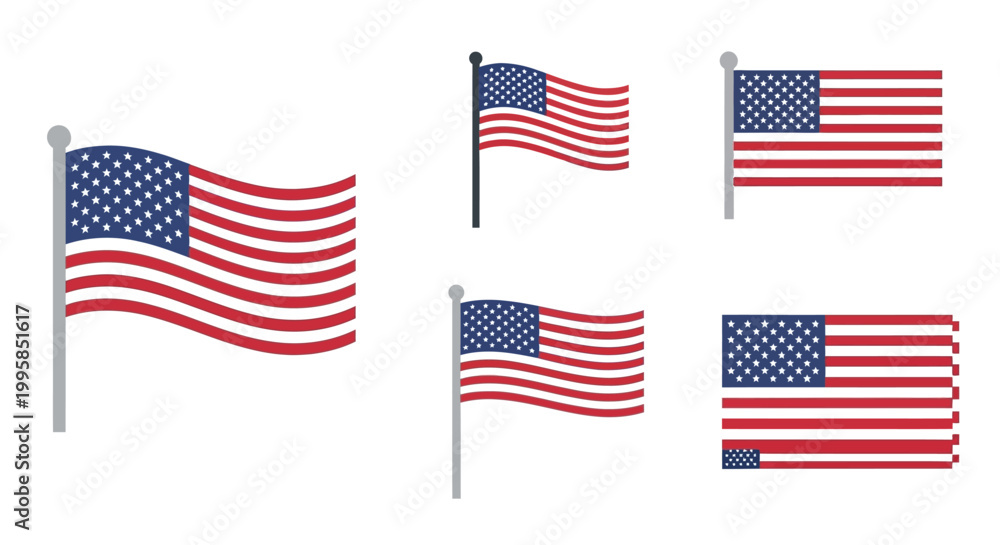 Obraz premium Waving American flags display patriotism with various movements and perspectives.