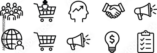 Business and marketing icons set for website and mobile app design featuring finance and e commerce symbols