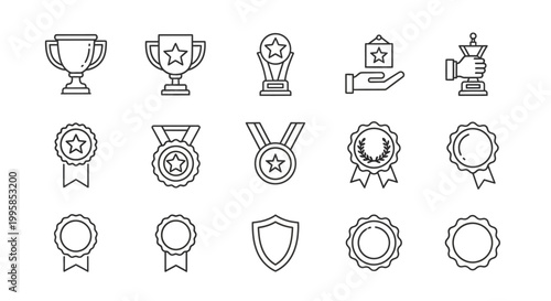 Collection of award icons and symbols.