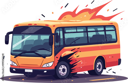  bus crash with fire accident scene – vector illustration
