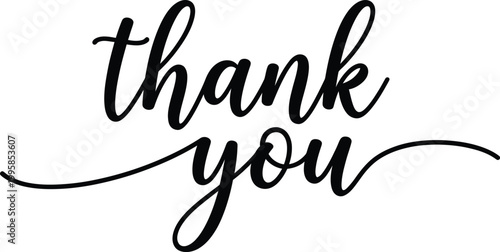 Elegant thank you message in black cursive script for appreciation and gratitude expression