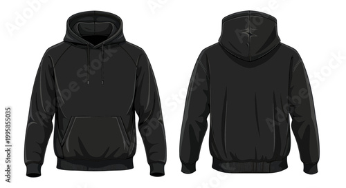 Black Hoodie Front and Back View Mockup Template, Apparel Design