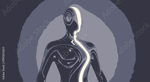 Shiny Metal Humanoid Robot Figure.