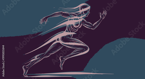 Female Runner in Motion Sprinting Fast.