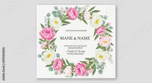 Floral Wedding Invitation Wreath with Text Space