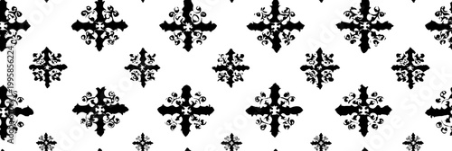 Occitan cross ornamental seamless pattern black white. Occitan cross elements creating a repeating black and white decorative pattern