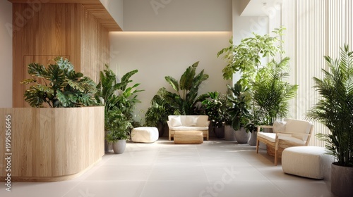Modern interior design with plants and natural light architectural render