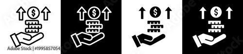 Net Income Icon Set In Black And White Filled Style Collection 