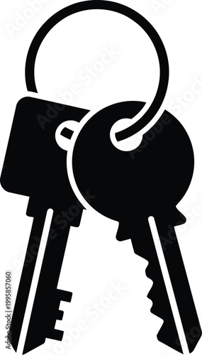 Silhouette of two house keys on a keyring for real estate and property concepts