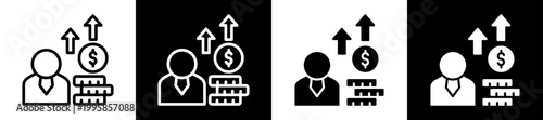 Salary Increase Icon Set In Black And White Filled Style Collection 