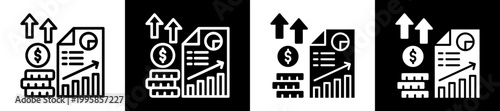 Earnings Report Icon Set In Black And White Filled Style Collection 