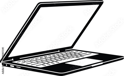 Black laptop computer silhouette with open screen for design and presentation use