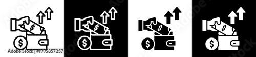Income Growth Icon Set In Black And White Filled Style Collection 