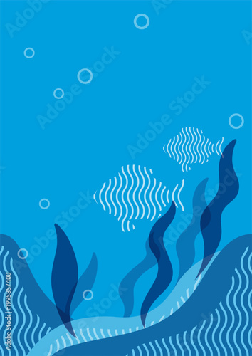 Seamless Underwater Scene With Fishes And Seaweeds. Vector Illustration. Horizontally Repeatable.