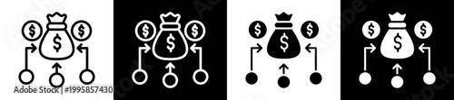 Income Source Icon Set In Black And White Filled Style Collection 