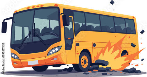  bus crash with fire accident scene – vector illustration
