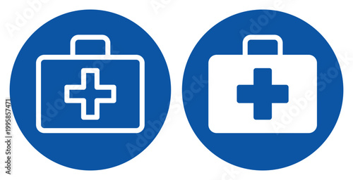 First Aid Kit Icon Set in Blue Circle Design for Medical Safety Use