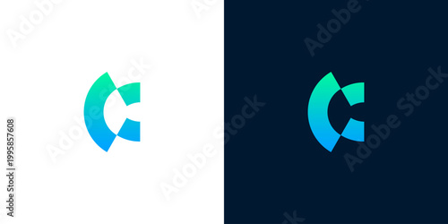 Modern abstract letter C logo design with gradient colors, technology and communication concept, innovative and dynamic identity