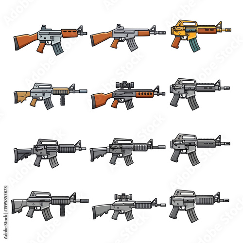 Assault Rifles Collection - Weapon Icons, Military Firearms Set