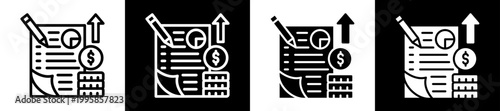 Earnings Summary Icon Set In Black And White Filled Style Collection 