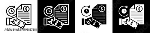 Payment Record Icon Set In Black And White Filled Style Collection 