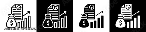 Earnings Data Icon Set In Black And White Filled Style Collection 