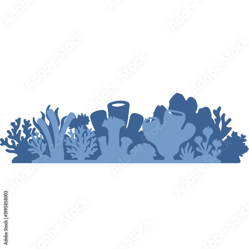 Blue Coral Reef Silhouette Graphic
