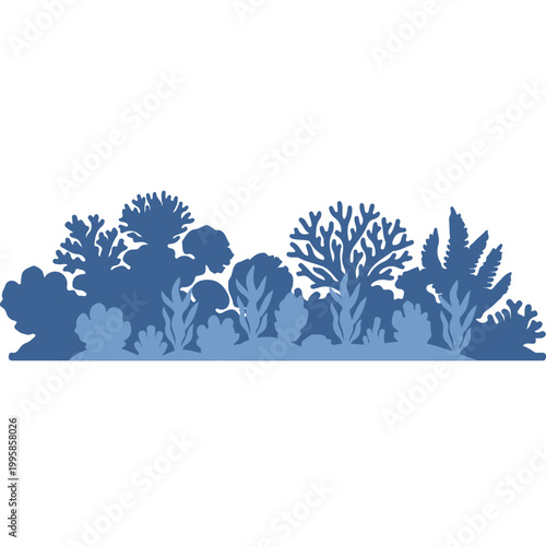 Blue Coral Reef Silhouette Graphic