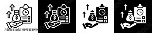 Income Planning Icon Set In Black And White Filled Style Collection 