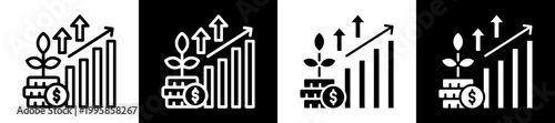 Earnings Growth Icon Set In Black And White Filled Style Collection 