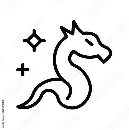 Minimalist Outline of a Dragon with Sparkles and Elegant Curves