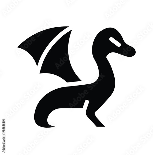 Black Silhouette of a Fantasy Dragon with Wings and Unique Features