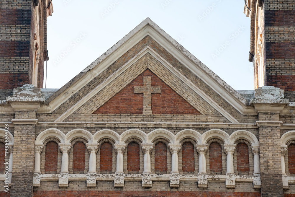 Naklejka premium The cross on the outdoor building of the Western Cathedral of the Catholic Diocese of Tianjin