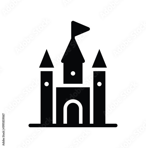 Black Silhouette of a Fairytale Castle with Flag and Towers