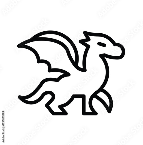 Minimalist Dragon Illustration with Stylized Features and Curved Lines