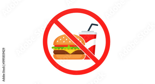 No Fast Food and Soda Sign Icon, Dieting, Healthy Lifestyle Concept