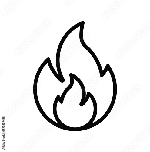 Simple Outline of a Flame Icon for Fire and Heat Concepts