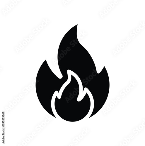 Black Flame Icon Isolated on White Background for Design and Graphics