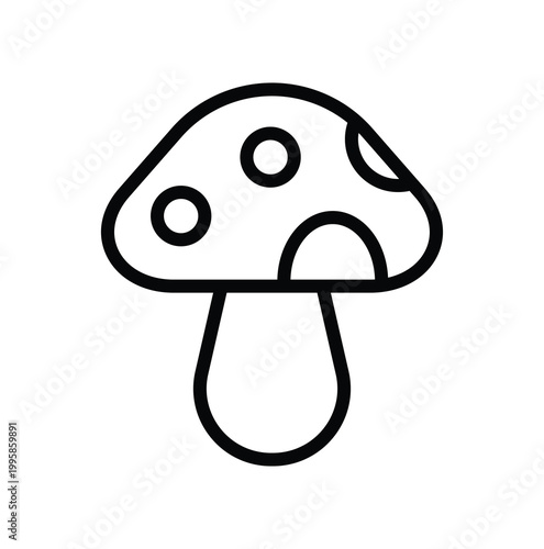 Simple Outline of a Mushroom with Distinctive Spots on a White Background