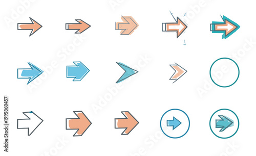 Hand-drawn and outlined arrows in orange and blue, with a circular frame option.