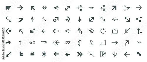 Comprehensive collection of various arrow icons and directional symbols, vector graphic.