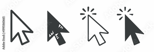 Computer mouse cursor pointer icon set for web navigation and digital user interface