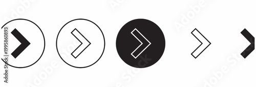 Collection of right arrow icons and circular buttons indicating forward movement and navigation