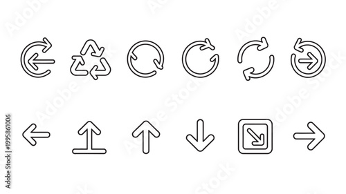 Outline icons for web and app interfaces: arrows, recycle, refresh, and home symbols.