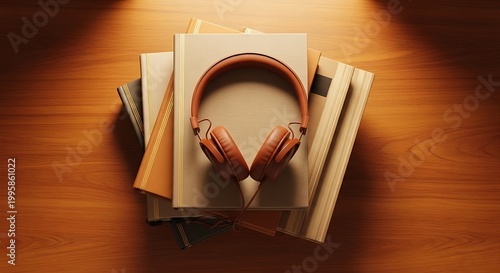 Books and headphones a cozy study setup for relaxation and learning