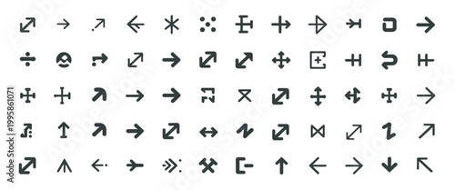 Extensive collection of dark vector arrow icons and symbols for navigation, direction, and movement.