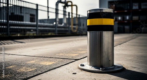Industrial Bollard with Yellow Stripes security barrier
