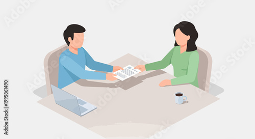 Job Interview Concept with Male Candidate Handing CV Resume to Female Recruiter in Office
