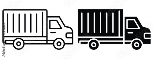 Simple Line Art of Two Trucks in Black and White Style for Design Projects